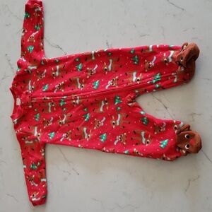 Rudolph Fleece Footie Sleeper PJs Boy Girl 9 Months Christmas Red Green Reindeer
